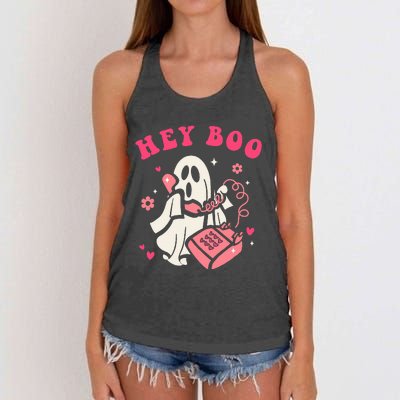 Hey Boo Ghost Halloween Women's Knotted Racerback Tank