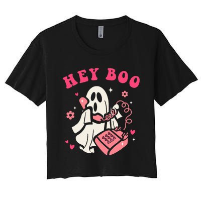 Hey Boo Ghost Halloween Women's Crop Top Tee