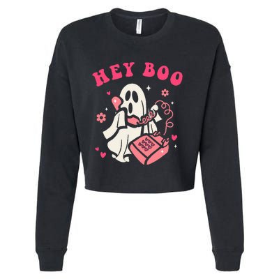 Hey Boo Ghost Halloween Cropped Pullover Crew