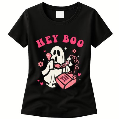 Hey Boo Ghost Halloween Womens T-Shirt