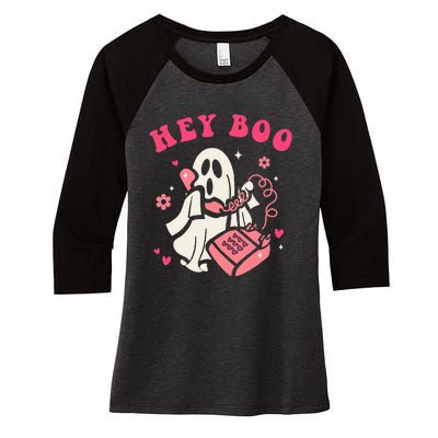 Hey Boo Ghost Halloween Women's Tri-Blend 3/4-Sleeve Raglan Shirt