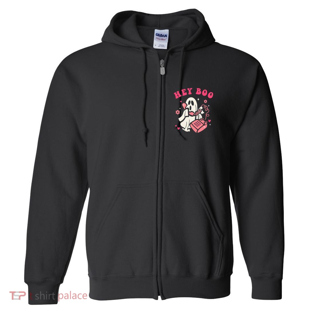 Hey Boo Ghost Halloween Full Zip Hoodie