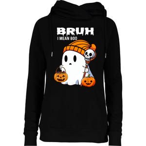 Halloween Bruh Ghost Boo Skull Pumpkin Womens Funnel Neck Pullover Hood