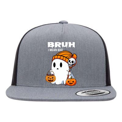 Halloween Bruh Ghost Boo Skull Pumpkin Flat Bill Trucker Hat