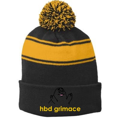 Happy Birthday Grimace HBD Funny Fast Food Meme Stripe Pom Pom Beanie