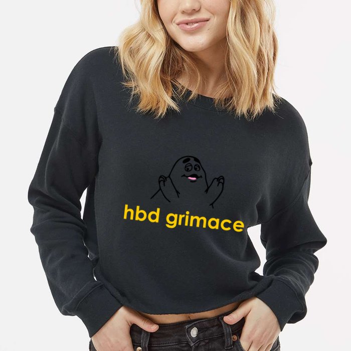 Happy Birthday Grimace HBD Funny Fast Food Meme Cropped Pullover Crew