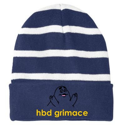 Happy Birthday Grimace HBD Funny Fast Food Meme Striped Beanie with Solid Band