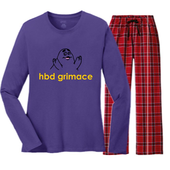 Happy Birthday Grimace HBD Funny Fast Food Meme Women's Long Sleeve Flannel Pajama Set 