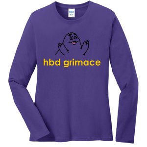 Happy Birthday Grimace HBD Funny Fast Food Meme Ladies Long Sleeve Shirt