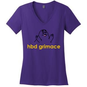 Happy Birthday Grimace HBD Funny Fast Food Meme Women's V-Neck T-Shirt