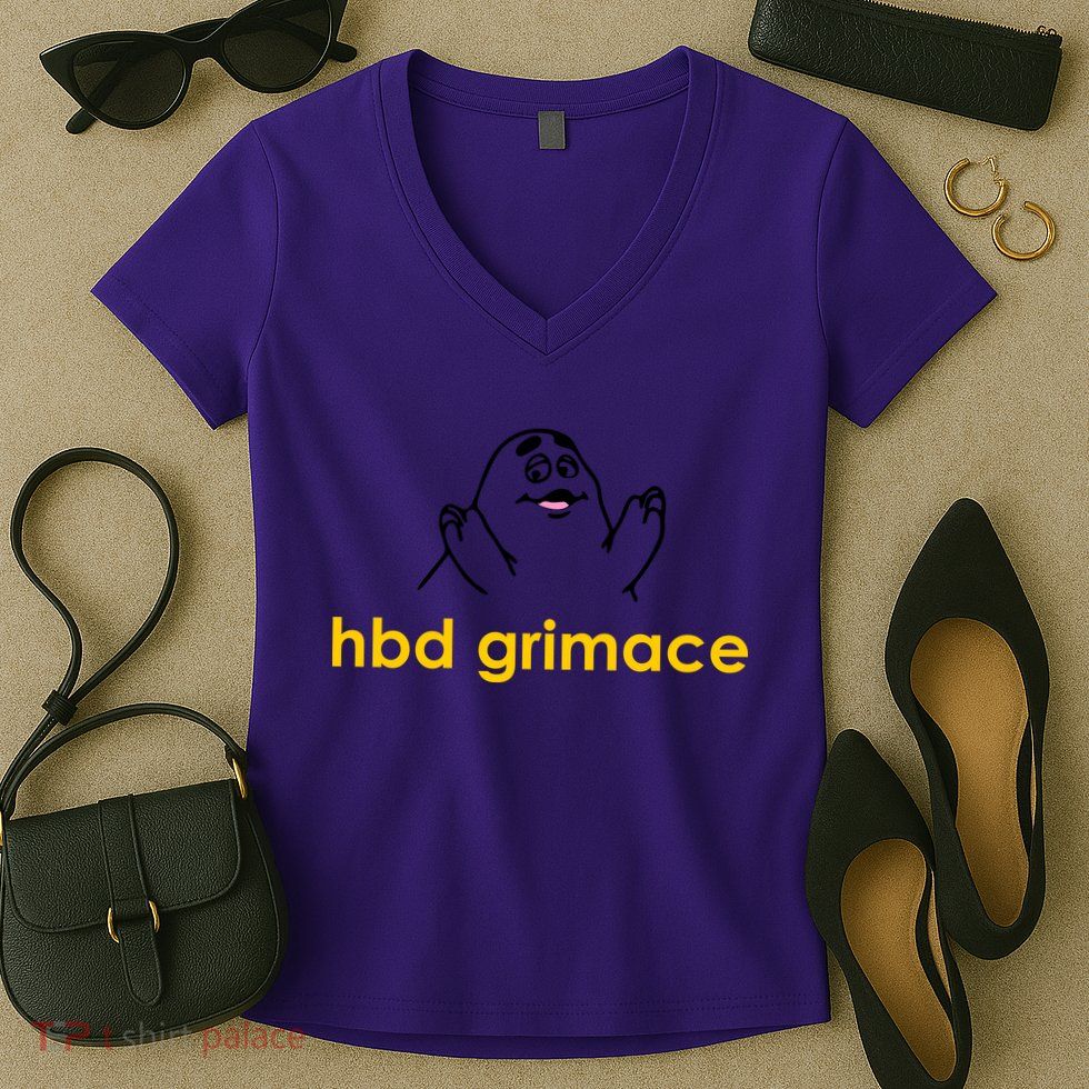 Happy Birthday Grimace HBD Funny Fast Food Meme Women's V-Neck T-Shirt