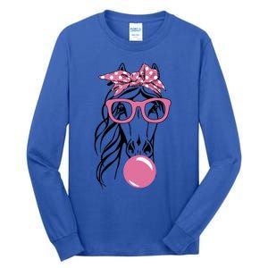 Horse Bandana Glasses Buble Gum For Horseback Riding Horse Cool Gift Tall Long Sleeve T-Shirt