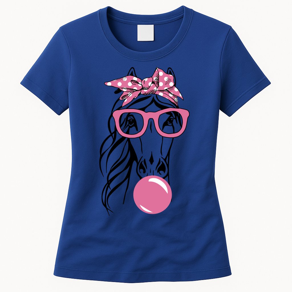 Horse Bandana Glasses Buble Gum For Horseback Riding Horse Cool Gift Womens T-Shirt