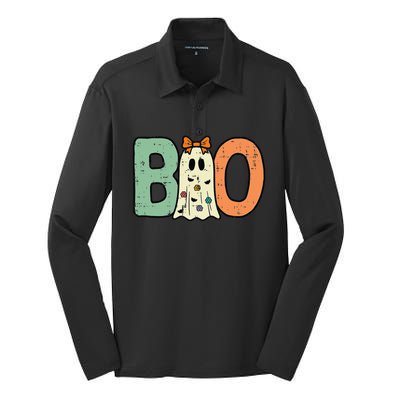 Halloween Boo Ghost Cute Silk Touch Performance Long Sleeve Polo