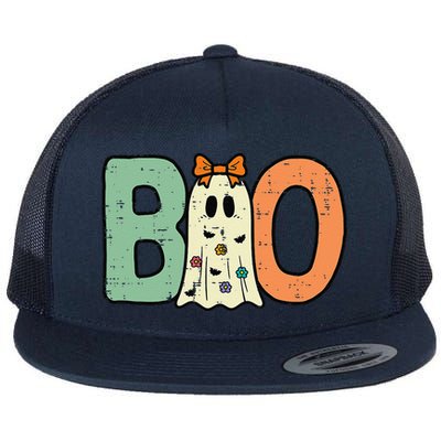 Halloween Boo Ghost Cute Flat Bill Trucker Hat