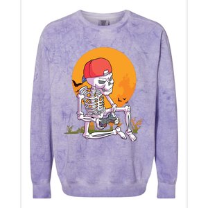 Halloween Boy Gamer Gaming Skeleton Boy Colorblast Crewneck Sweatshirt