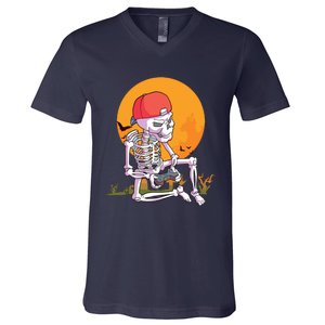 Halloween Boy Gamer Gaming Skeleton Boy V-Neck T-Shirt