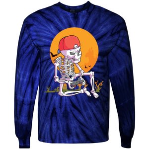 Halloween Boy Gamer Gaming Skeleton Boy Tie-Dye Long Sleeve Shirt