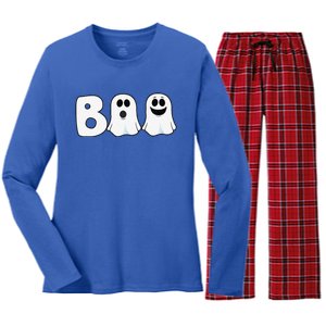 Halloween Boo Ghosts Trick Treat Women's Long Sleeve Flannel Pajama Set 