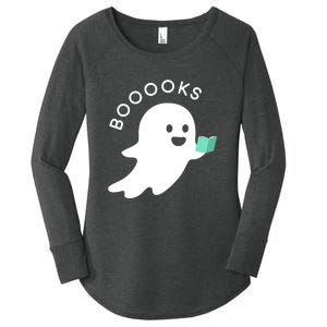 Halloween Booooks Ghost Reading Boo Read Books Library Women's Perfect Tri Tunic Long Sleeve Shirt