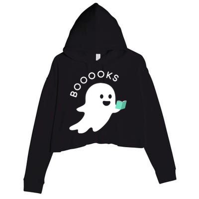 Halloween Booooks Ghost Reading Boo Read Books Library Crop Fleece Hoodie