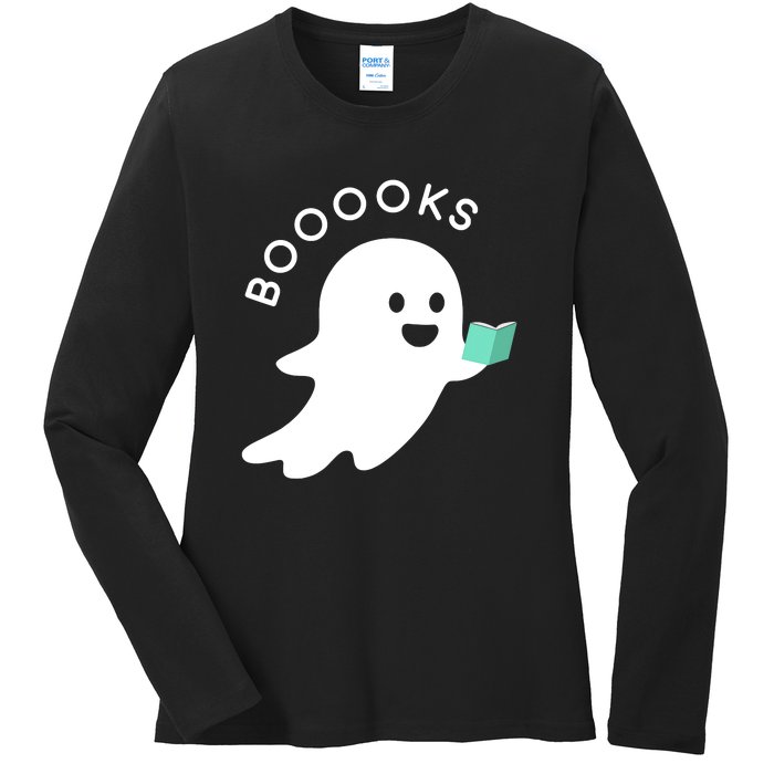 Halloween Booooks Ghost Reading Boo Read Books Library Ladies Long Sleeve Shirt