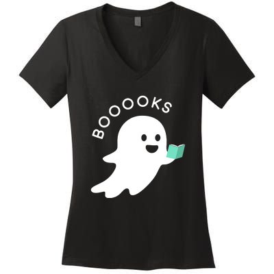 Halloween Booooks Ghost Reading Boo Read Books Library Women's V-Neck T-Shirt