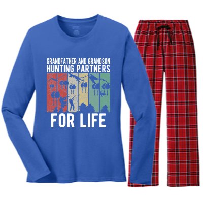 Hunting Buddy Grandpa And Grandson Hunting Buddies Gift Women's Long Sleeve Flannel Pajama Set 