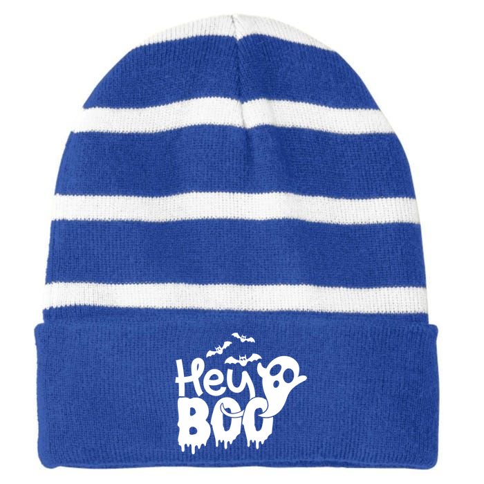 Hey Boo Gift Striped Beanie with Solid Band