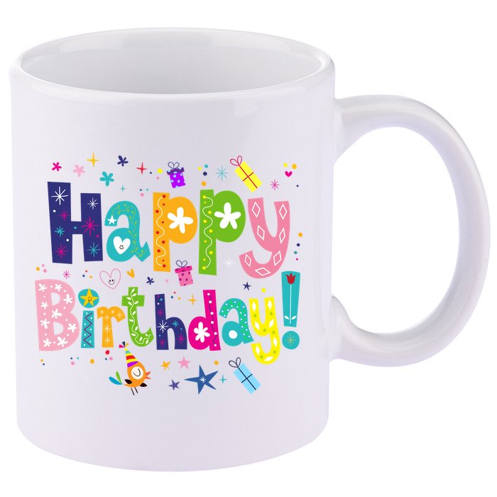 Happy Birthday 11oz C Handle Ceramic Mug