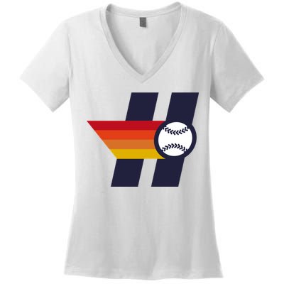 Houston Baseball H Retro Vintage Women's V-Neck T-Shirt