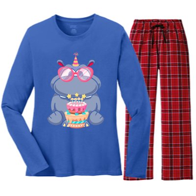 Hippopotamus Birthday Hippo Gift Women's Long Sleeve Flannel Pajama Set 