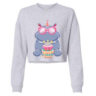 Hippopotamus Birthday Hippo Gift Cropped Pullover Crew