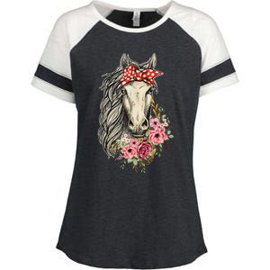 Horse Bandana Horses Animal Horseman Horseback Equestrian Enza Ladies Jersey Colorblock Tee