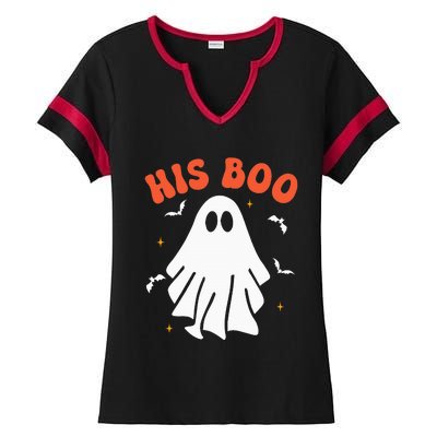 Her Boo & His Boo Funny Matching Halloween Pajama Couples Ladies Halftime Notch Neck Tee