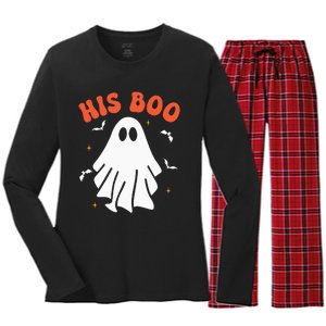 Her Boo & His Boo Funny Matching Halloween Pajama Couples Women's Long Sleeve Flannel Pajama Set 