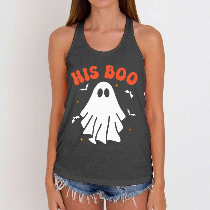 Her Boo & His Boo Funny Matching Halloween Pajama Couples Women's Knotted Racerback Tank