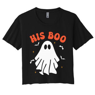 Her Boo & His Boo Funny Matching Halloween Pajama Couples Women's Crop Top Tee