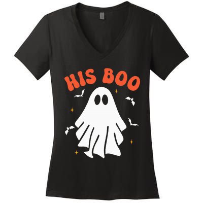 Her Boo & His Boo Funny Matching Halloween Pajama Couples Women's V-Neck T-Shirt