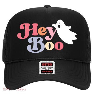 Hey Boo Halloween Great Gift Funny Ghost Boo Halloween Costume Gift High Crown Mesh Back Trucker Hat