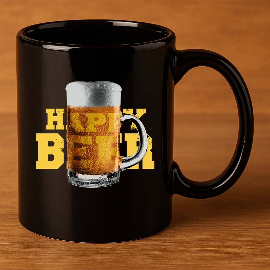 Happy Beer 11oz C Handle Ceramic Mug