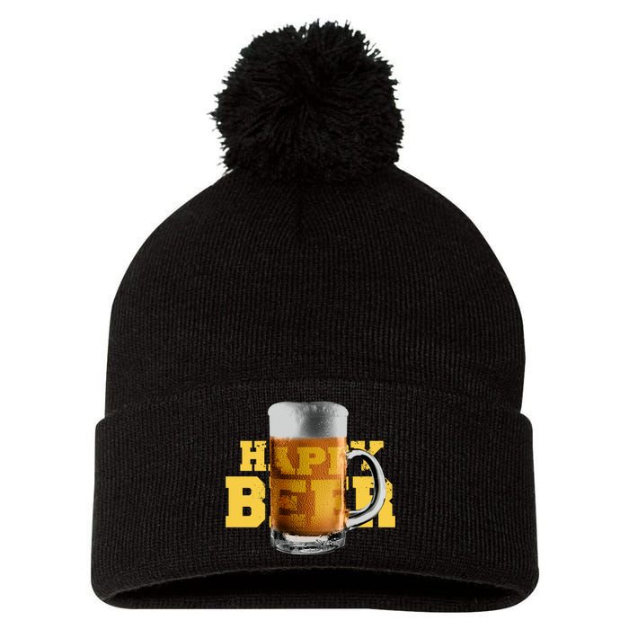 Happy Beer Pom Pom 12in Knit Beanie