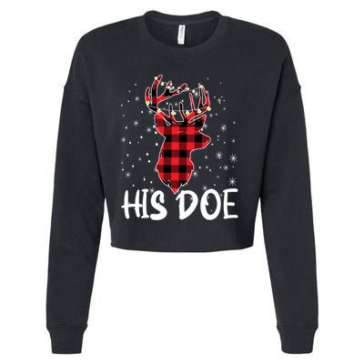 Her Buck His Doe Reindeer Xmas Matching Couples Christmas Gift Cropped Pullover Crew