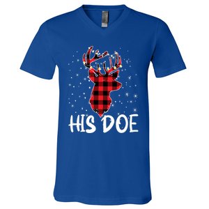 Her Buck His Doe Reindeer Xmas Matching Couples Christmas Gift V-Neck T-Shirt