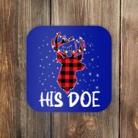 Her Buck His Doe Reindeer Xmas Matching Couples Christmas Gift Coaster