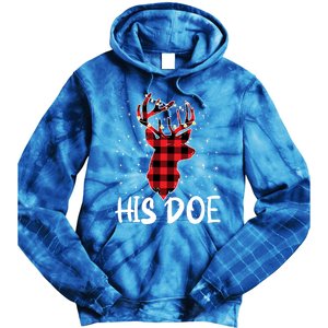 Her Buck His Doe Reindeer Xmas Matching Couples Christmas Gift Tie Dye Hoodie