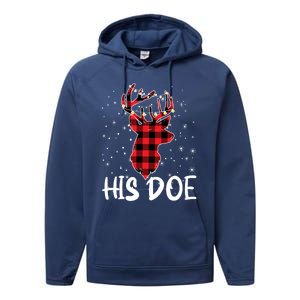 Her Buck His Doe Reindeer Xmas Matching Couples Christmas Gift Performance Fleece Hoodie