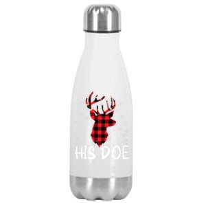 Her Buck His Doe Reindeer Xmas Matching Couples Christmas Gift Stainless Steel Insulated Water Bottle