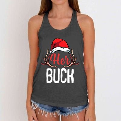 Her Buck His Doe Couples Matching Merry Christmas Women's Knotted Racerback Tank