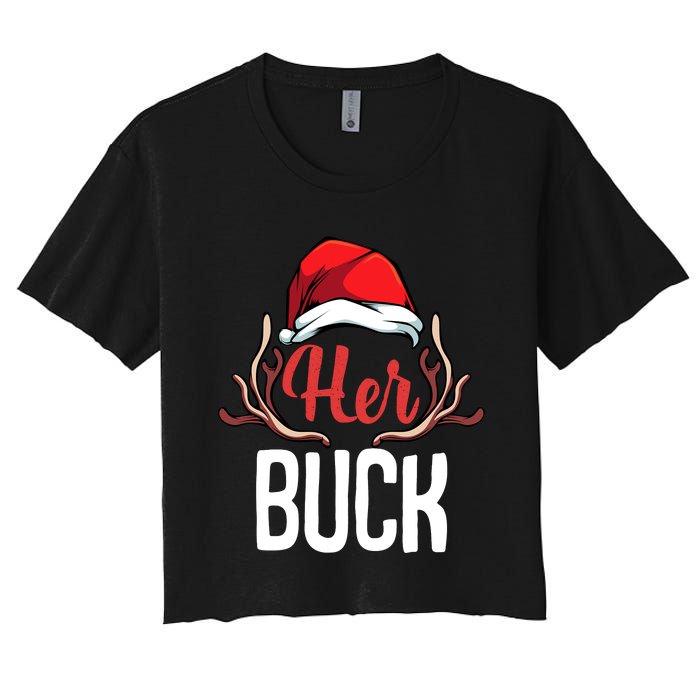 Her Buck His Doe Couples Matching Merry Christmas Women's Crop Top Tee